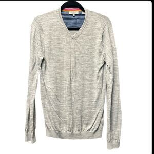 Ted Baker Wool V-Neck Long Sleeve Seeater Grey Size 3 (US Small) *mended